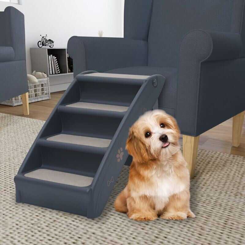 vidaXL Escalier pliable à 4 marches pour chiens gris foncé