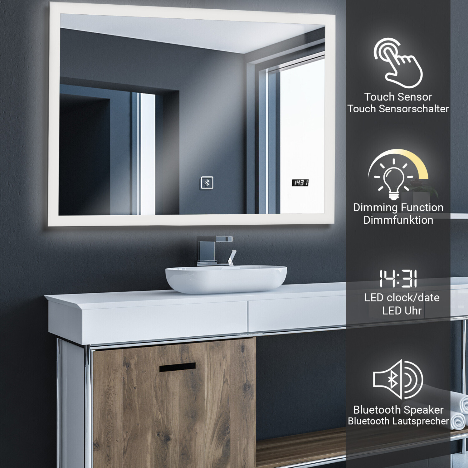Jago Bathroom mirror with LED lighting 80x60cm