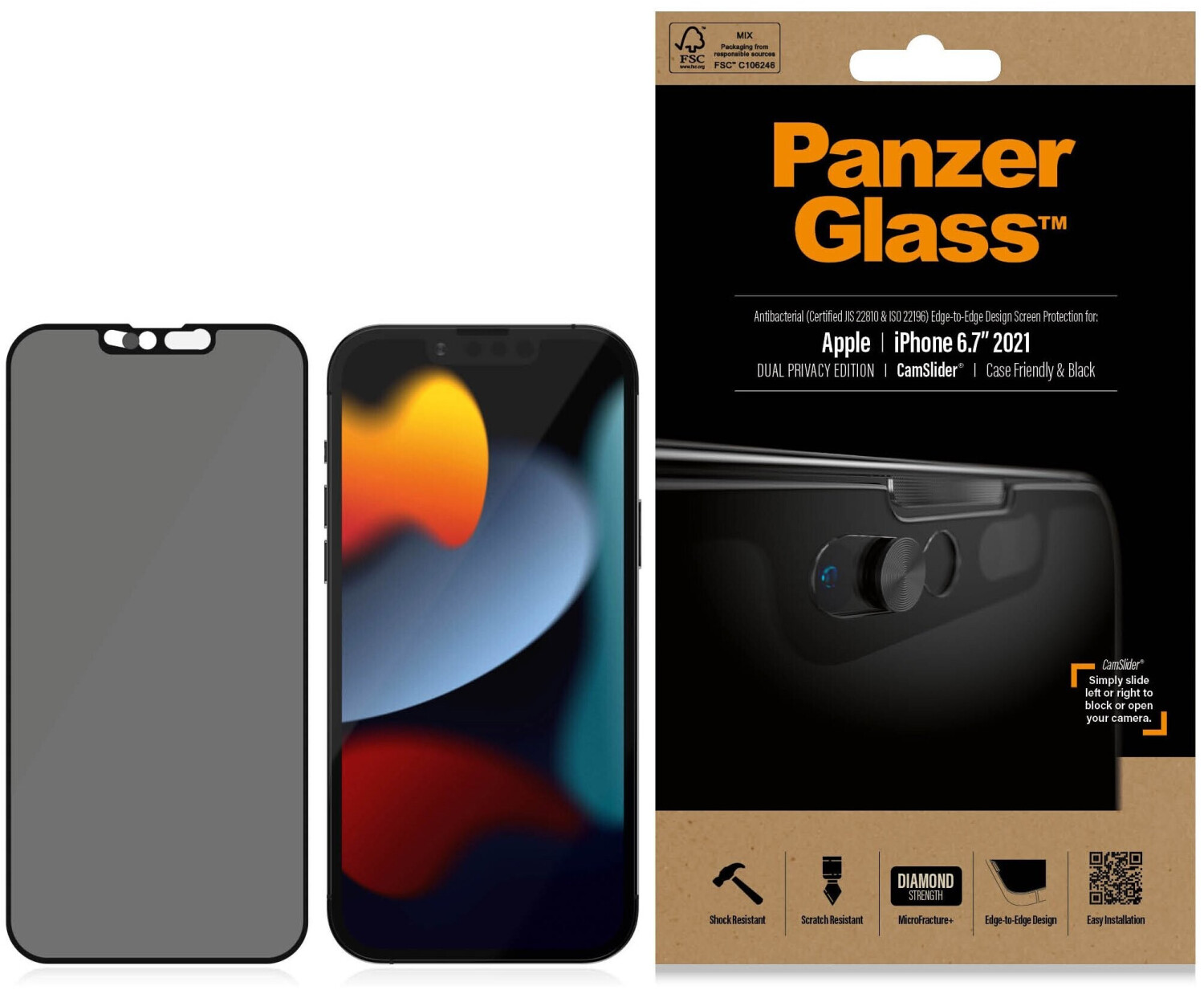 PanzerGlass Case Friendly Edge to Edge Dual Privacy Cam Slider Apple iPhone 13 Pro Max