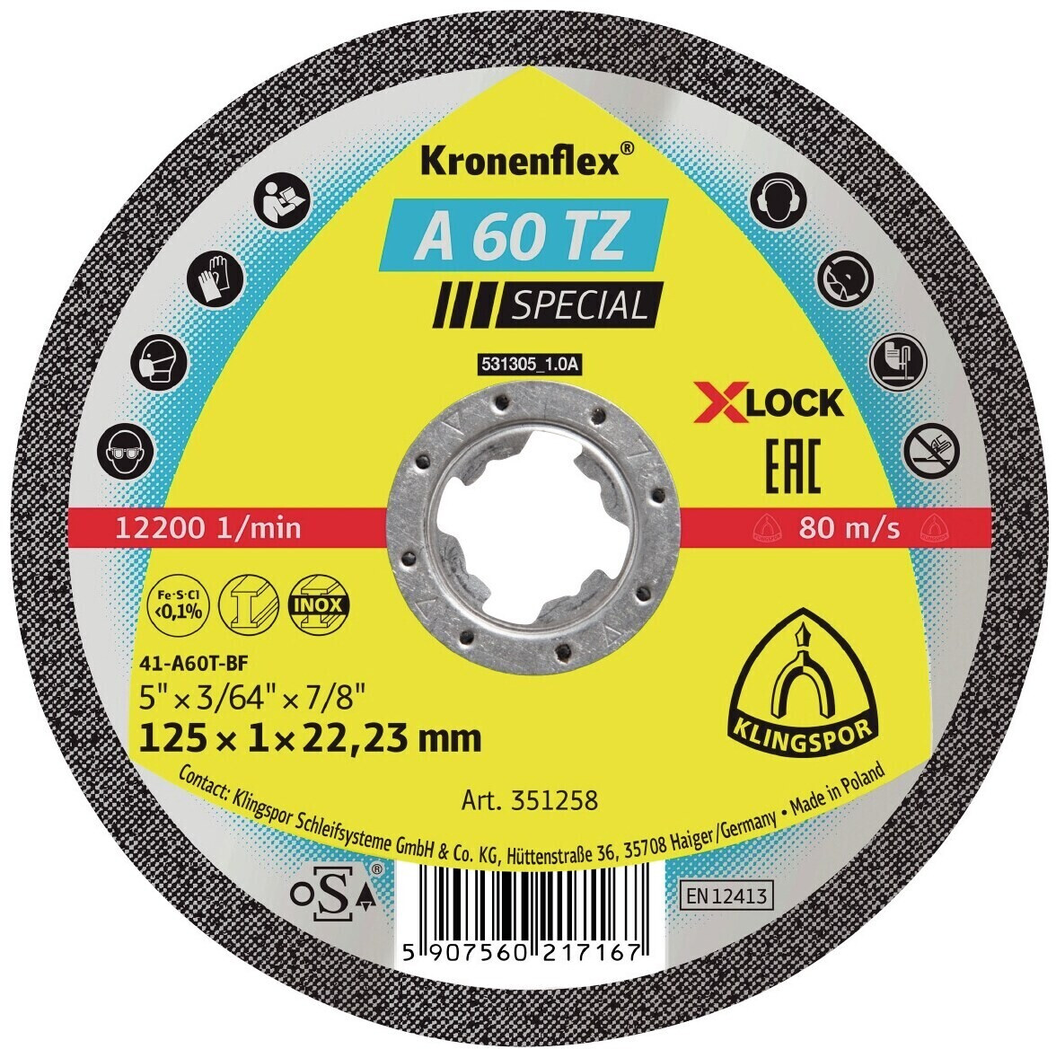 Klingspor A60TZ X LOCK 125 x 1 mm (351258)