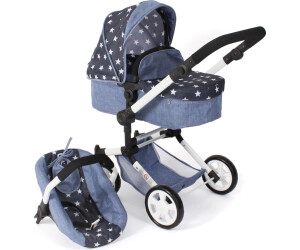 Bayer Chic 2000 - Poppenwagen Linus, 3-in-1 combipoppenwagen voor kinderen van 4 tot 8 jaar, poppenwagenset, gemêleerd grijs, roze, 72 x 41,5 x 82 cm