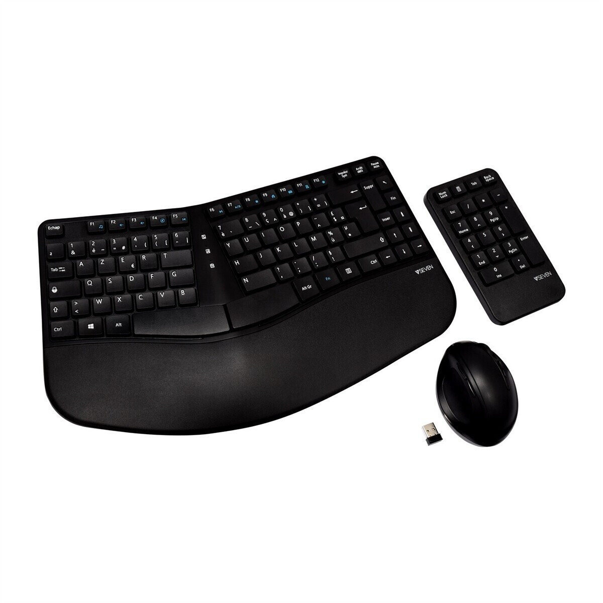 V7 Ergonomic Wireless Keyboard, Mouse, and Keypad Combo (FR)