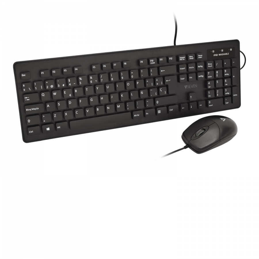V7 IP68 Washable Antimicrobial Keyboard and Mouse Combo (ES)