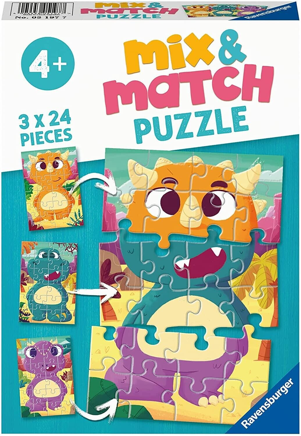 Photos - Jigsaw Puzzle / Mosaic Ravensburger Mix & Match Puzzle: Cute Dinosaurs  (3x24 Pieces)