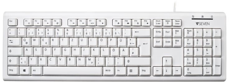 V7 USB / PS2 Wired Keyboard White (DE)