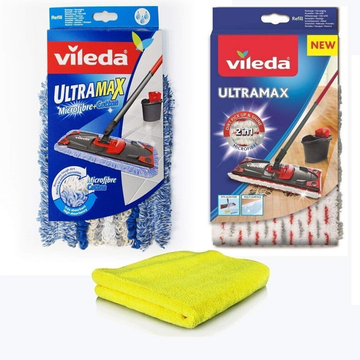 Vileda Replacement covers UltraMax Microfibre & Siluk Microtuch I 2X mop covers