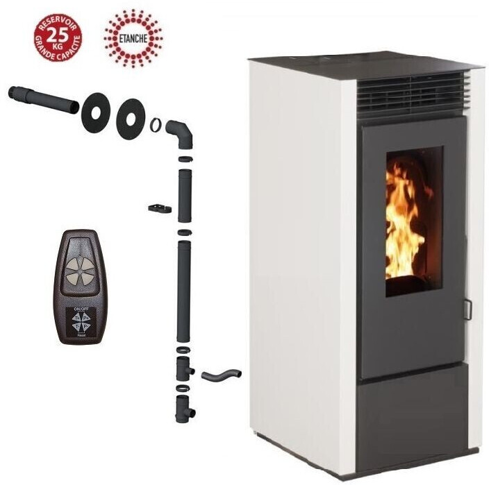 Interstoves Marina 14 kW étanche avec kit conduit sortie ventouse, blanc, télécommande