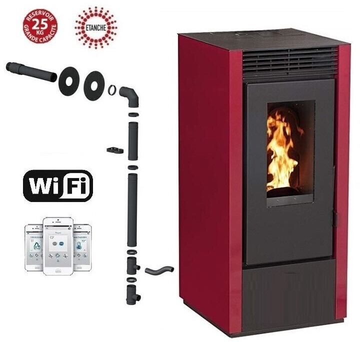 Interstoves Marina 14 kW étanche avec kit conduit sortie ventouse, bordeaux, WiFi