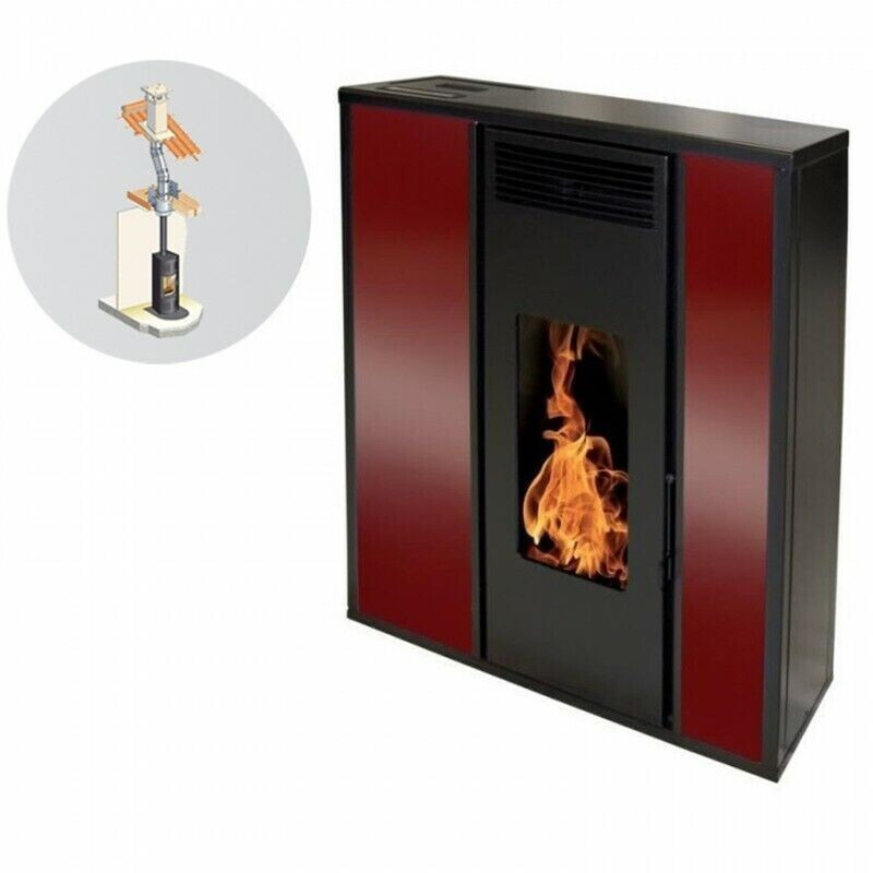 Interstoves Tessa 10 kW étanche concentrique avec kit conduit vertical 80/125 bordeaux télécommande