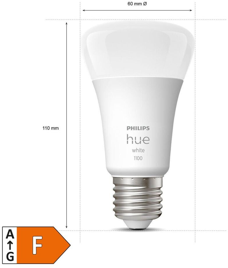Kit de iluminación  Philips Hue Bridge + 3 Bombillas inteligentes E27 9.5W  1100 lm, Luz Blanca y Colores + Regulador