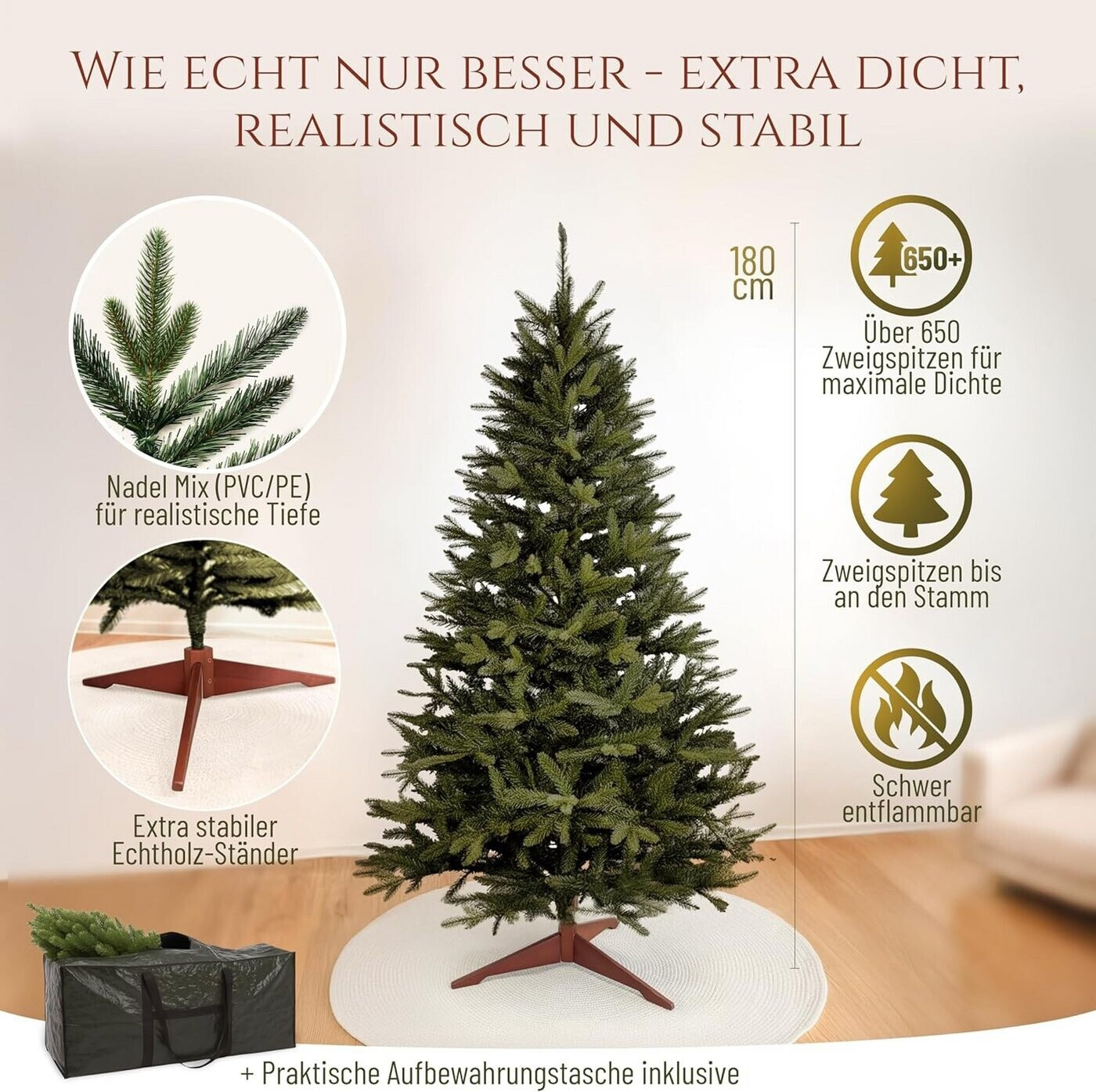 Pure Living Nordmanntanne künstlich 180cm Holzständer (54002) ab 249,95 € (Oktober 2026)