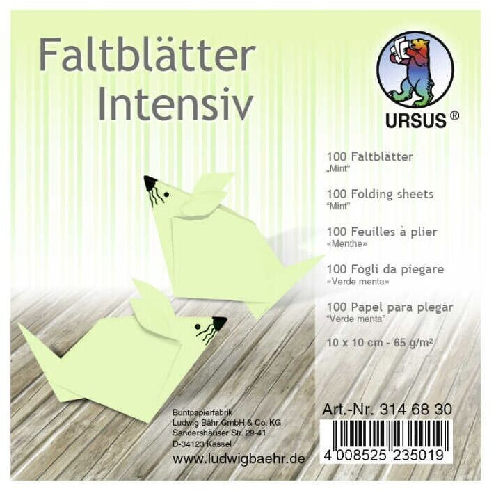 Ursus Folding Sheets Intense Colours Uni 65g 10x10cm 100 pcs. Mint Green