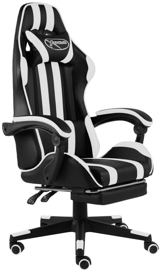 vidaXL Fauteuil de jeux vidéo avec repose-pied noir/blanc