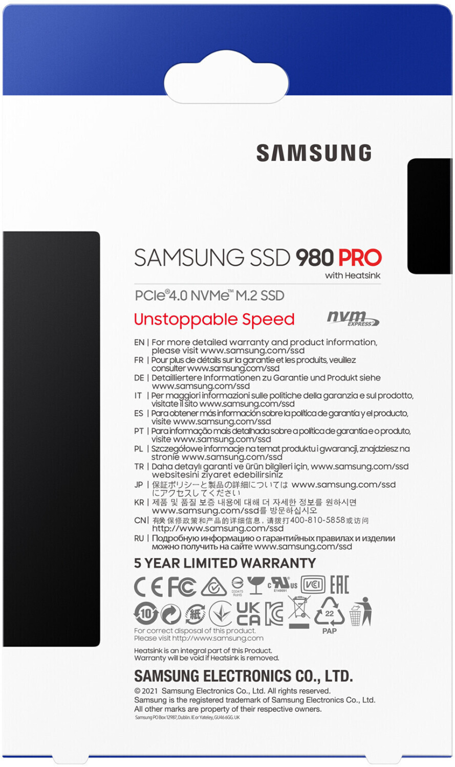 Disque dur ssd interne 980 pro 2 to + dissipateur noir Samsung