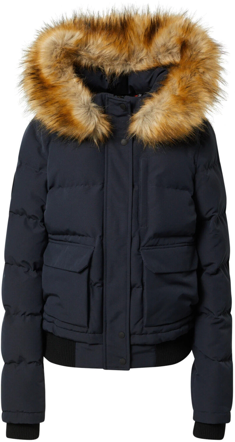Veste Bomber Superdry Everest Ella - Coupe Décontractée, Bordure Fausse Fourrure Amovible - Taille S - Bleu