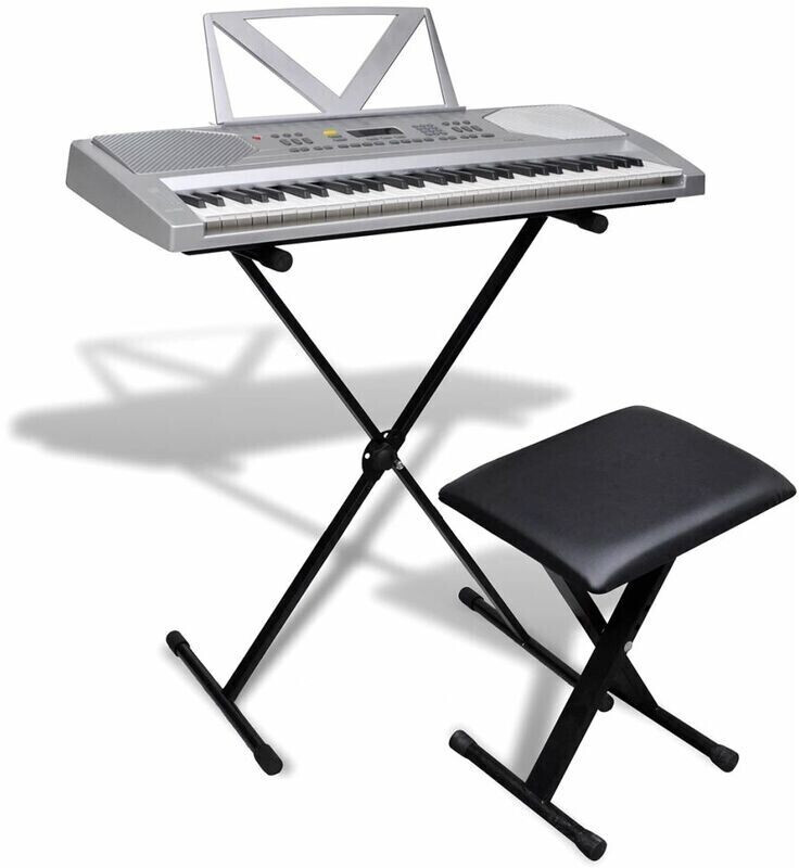 vidaXL Electric Keyboard 61 keys with Music Stand and adjustable Support and Stool silver