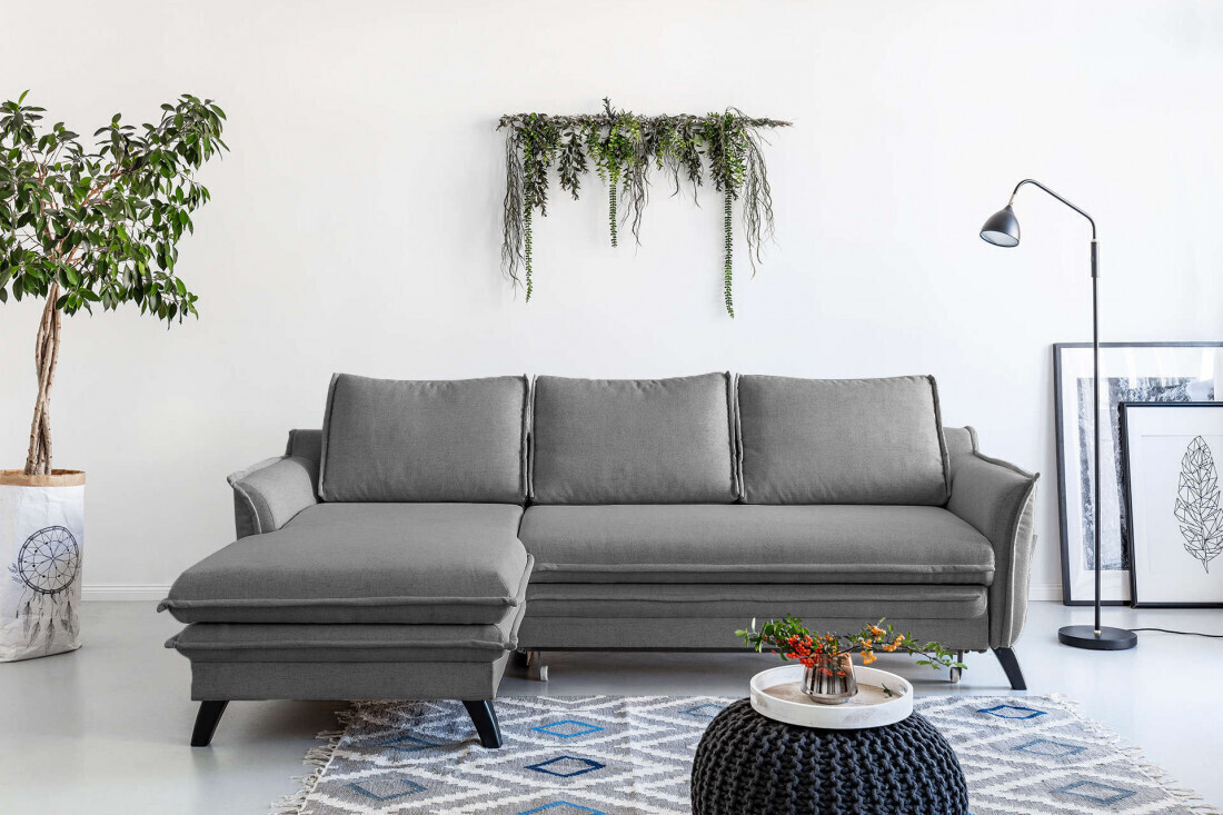 Bobochic Canapé d'angle gauche Boho gris