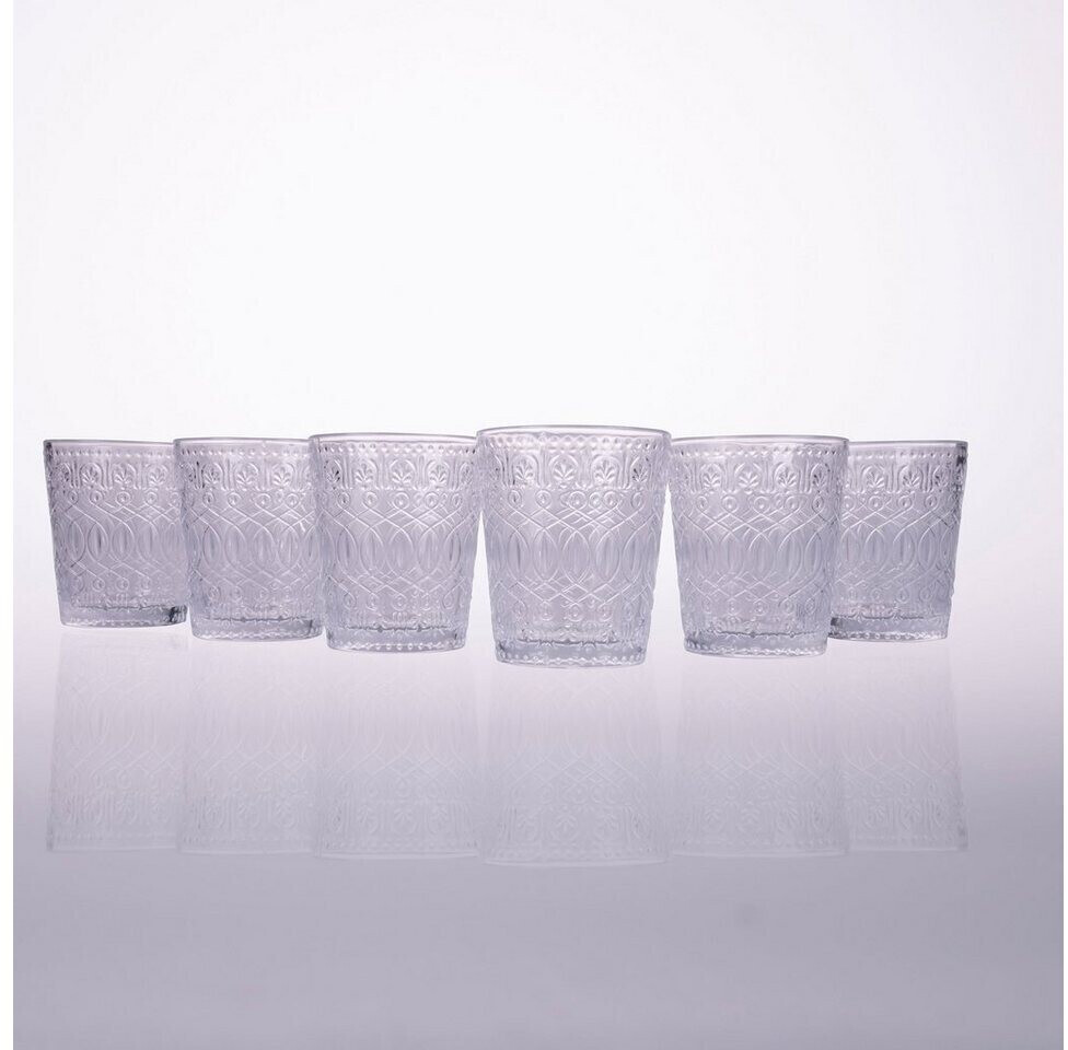 Villa D’Este Home Tivoli New Marrakesch Glas-Set – 6 Stück, Je 310 Ml, Mit Arabesken-Gravur, Silber/schwarz