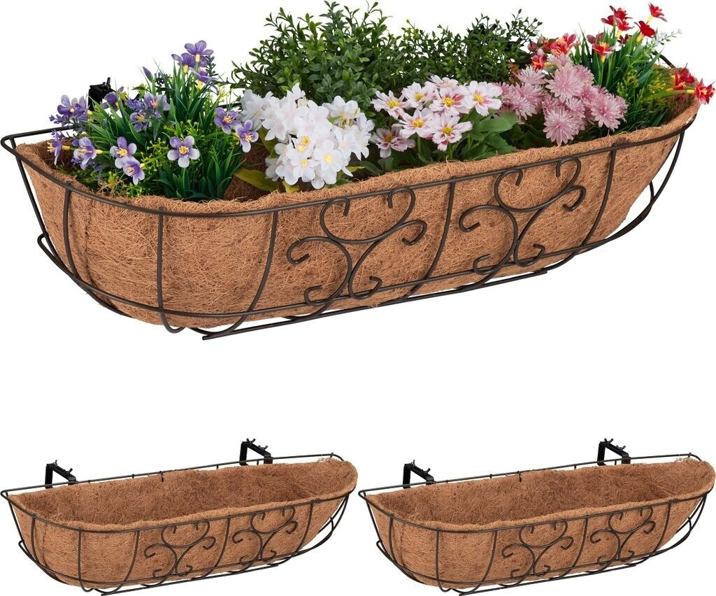 Relaxdays Flower box balcony set of 3 beige