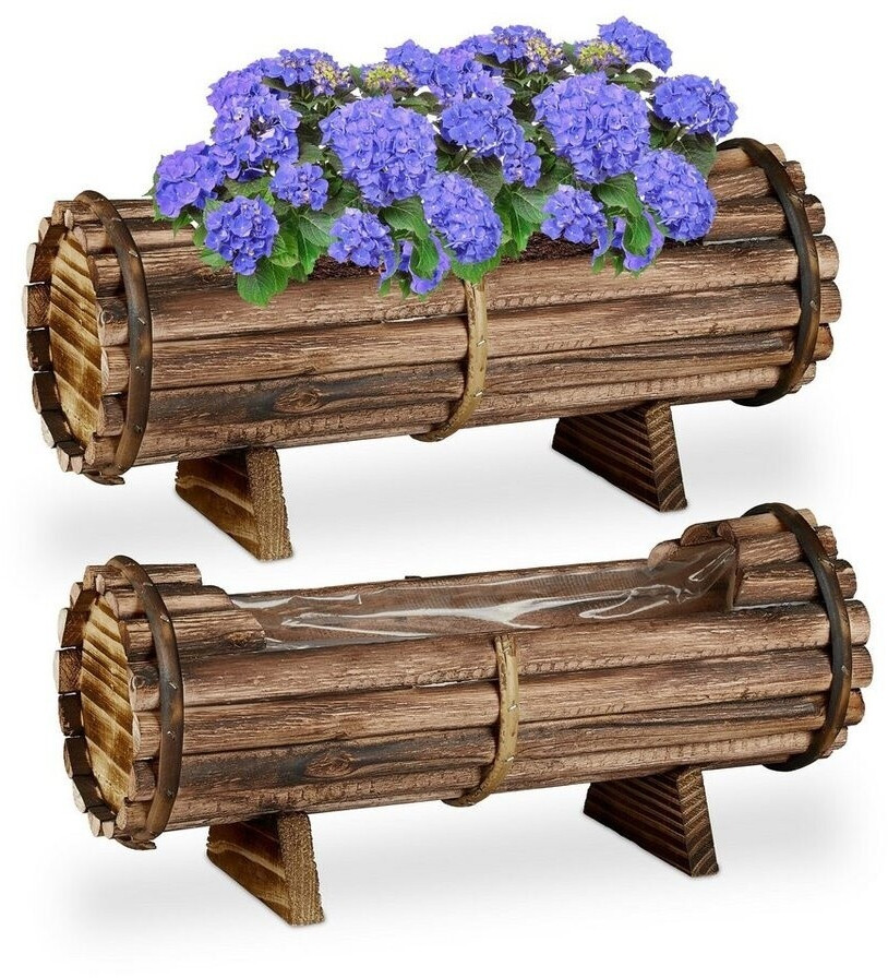Relaxdays Flower box wood, set of 2 brown
