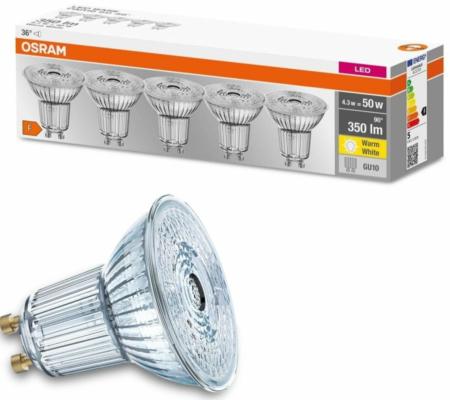 Osram LED Base Spot GU10 4.3W 50W 2700K 5 er Set Warm White