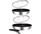 Tefal Ingenio 24 cm Glass/Silicone Lid l9936512 & Ingenio Stainless Steel Grill Insert Frying Pan 