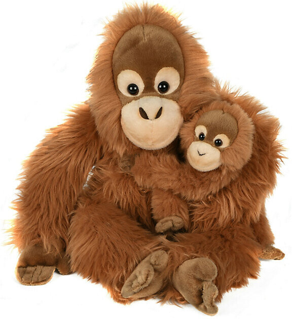 Uni-Toys - Orang-outan avec Bébé, Assis - 30 cm (Hauteur) - Singe