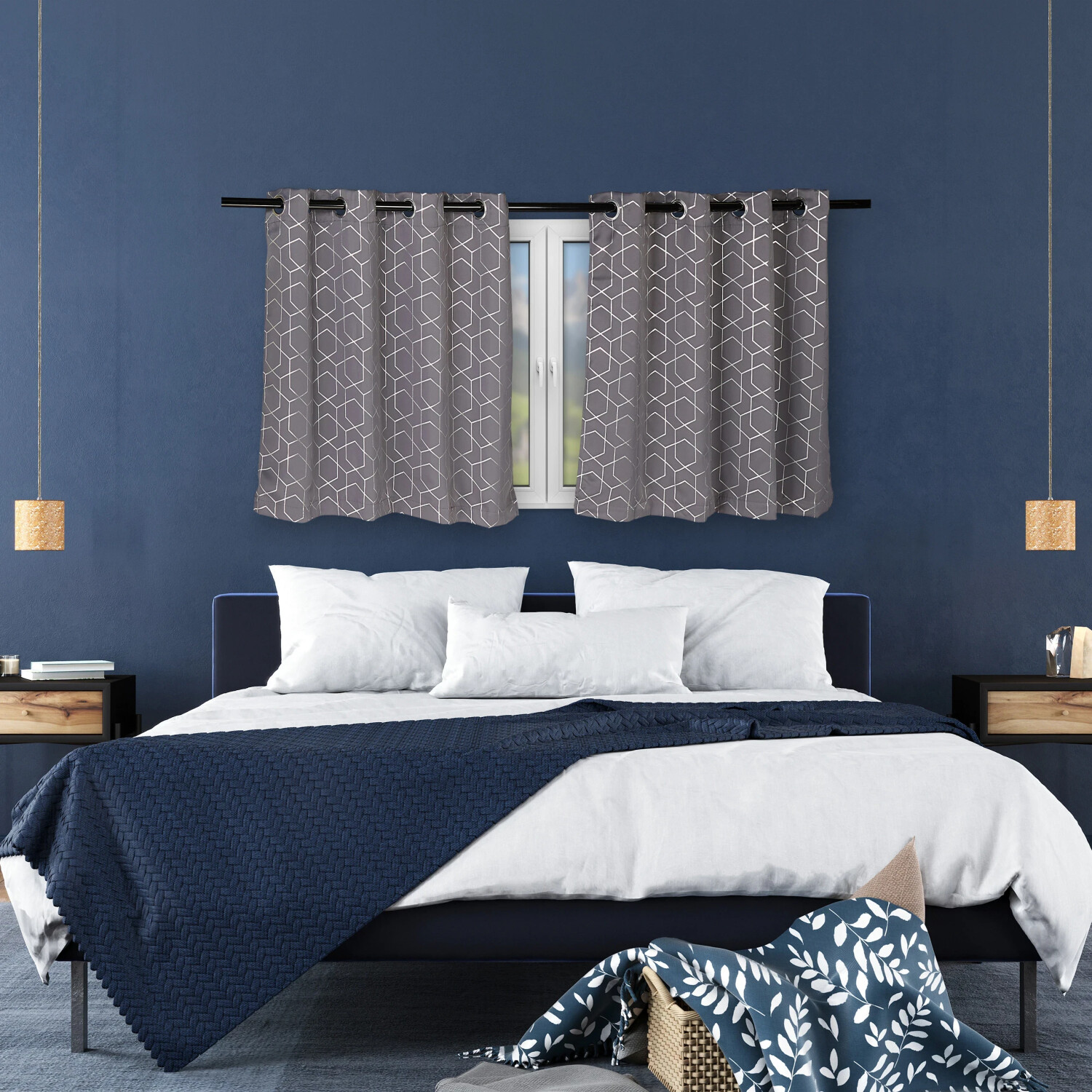 Relaxdays Curtains set of 2 with pattern 120x300cm dark gray