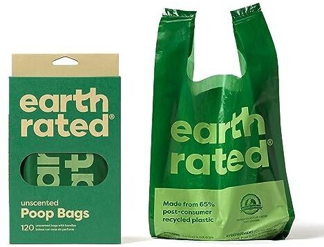Earth Rated Biodegradabel Poop Bags Unscented with handle 120 pcs