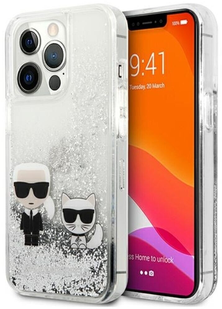 Karl Lagerfeld Liquid Glitter Karl and Choupette Cover for Apple iPhone 13 Pro Silver