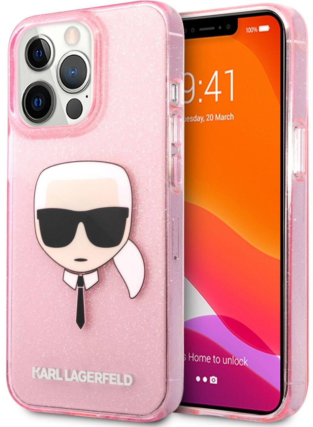 Karl Lagerfeld TPU Full Glitter Karl Head Cover for Apple iPhone 13 Pro - Pink