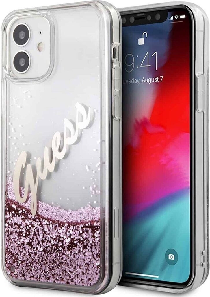 Guess Schutzhülle mit Glitzer Guess Liquid Glitter Vintage iPhone 12 Mini Rosa