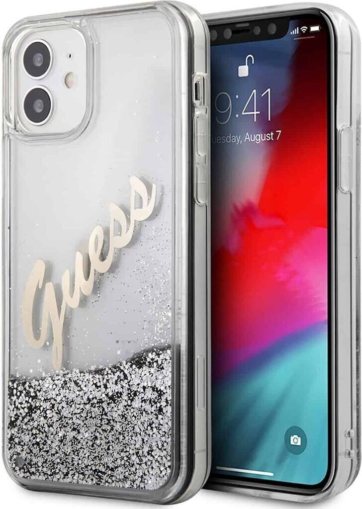 Guess Schutzhülle mit Glitzer Guess Liquid Glitter Vintage iPhone 12 Mini Silver