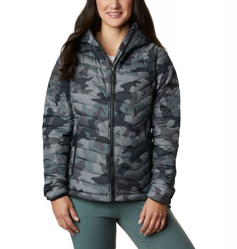 Columbia Powder Lite Hoodie Jacket Woman black traditional camo print