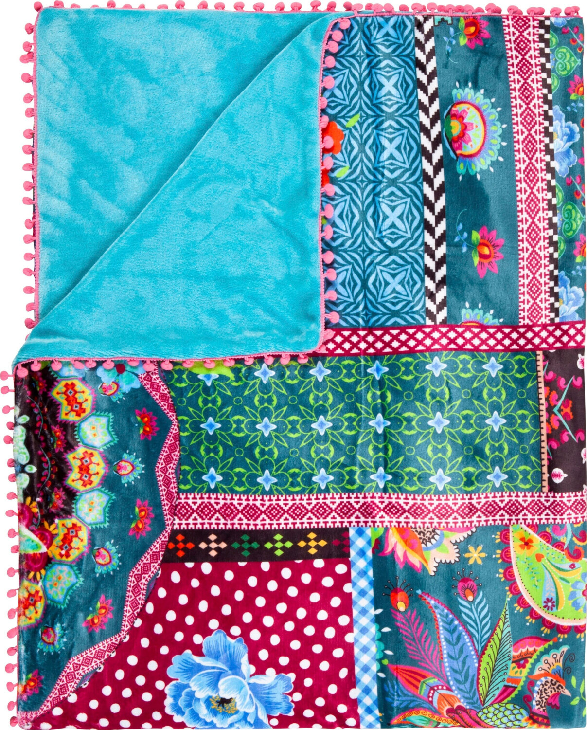 Happiness Peonia patch with pompoms 130x160cm