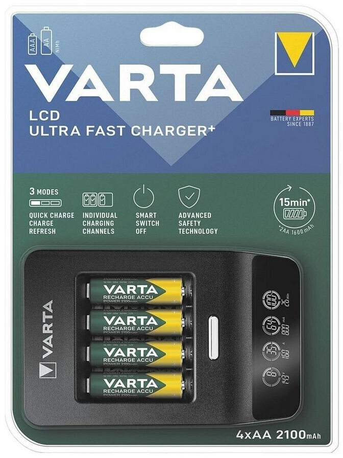 Caricabatterie Pile Ricaricabili VARTA ULTRA FAST + 4 Batterie AA Stilo  2100mAh