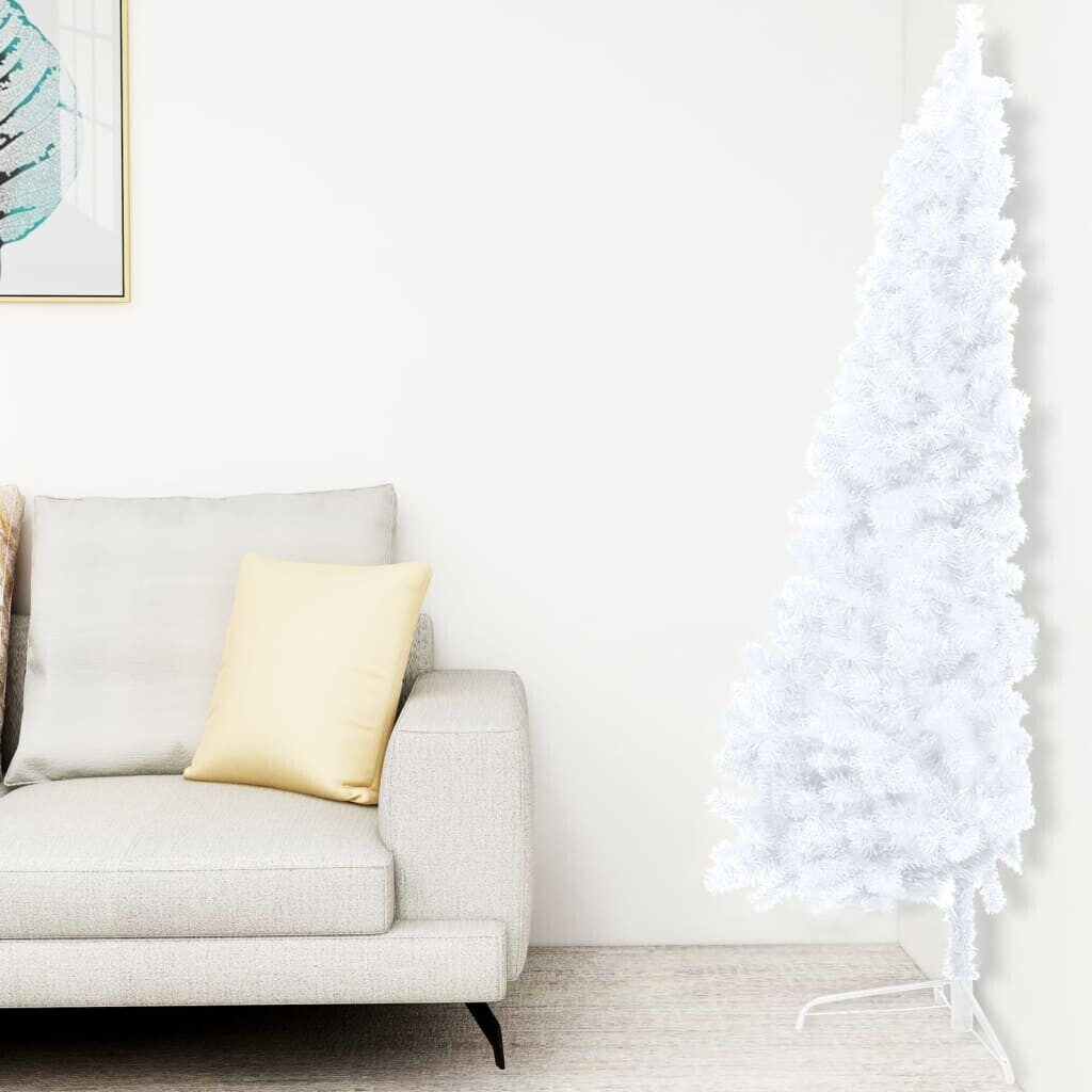vidaXL Demi sapin de Noël artificiel PVC avec support blanc 240 cm