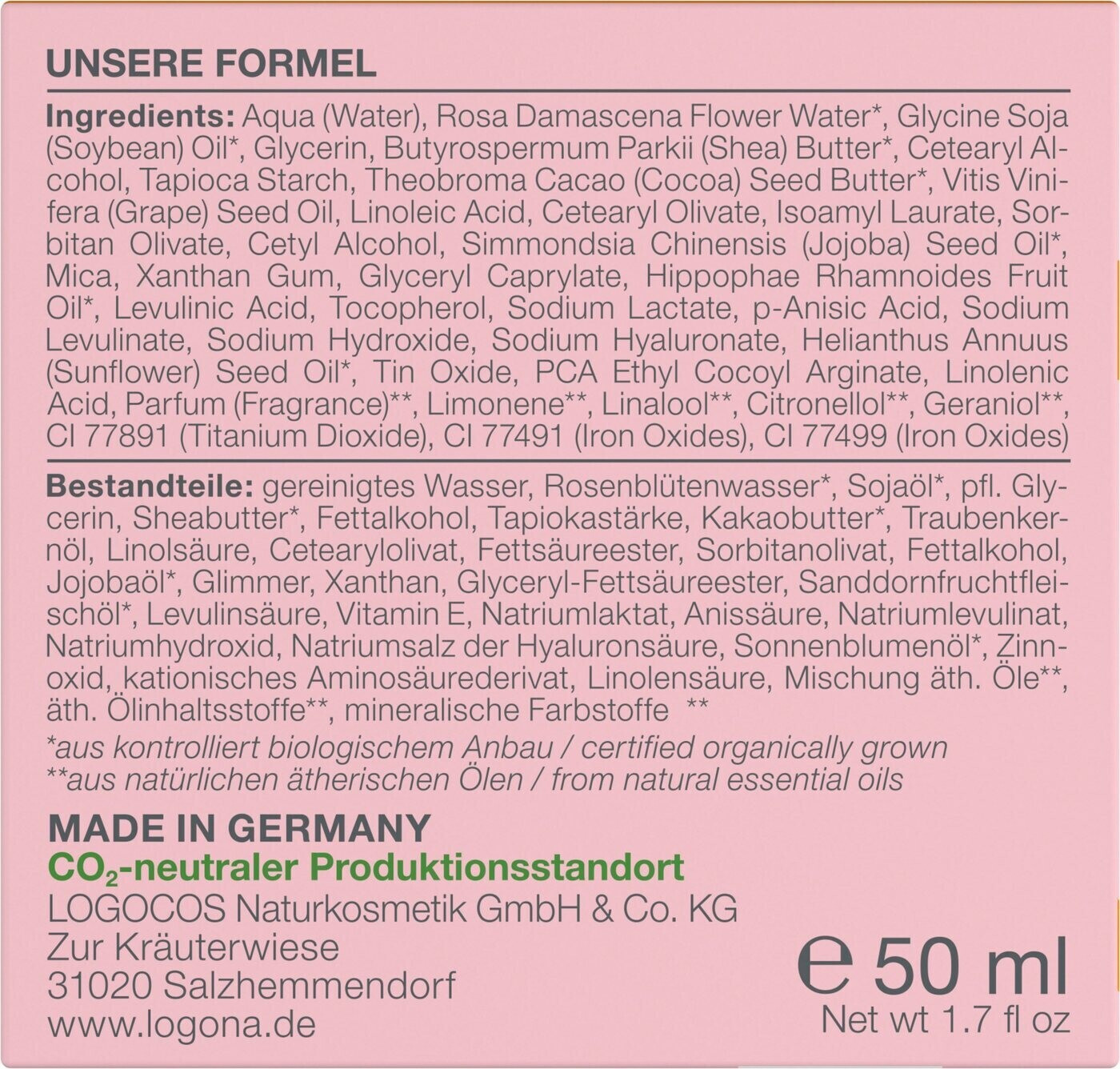Festigende bei Teint Tagescreme Frischer Preisvergleich (50ml) Rosig ab Logona | 16,84 €