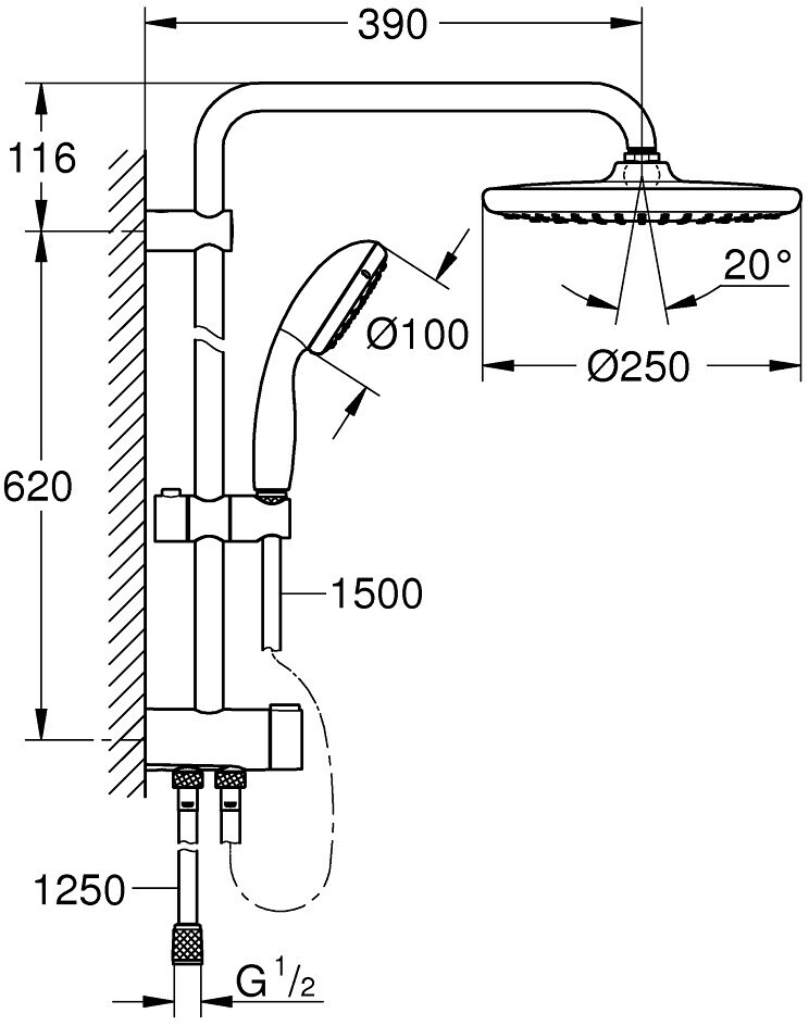 GROHE Vitalio Start System 250 Flex Duschsystem mit Umstellung chrom