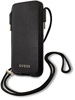 Guess PU Saffiano Pouch Script Logo L Black