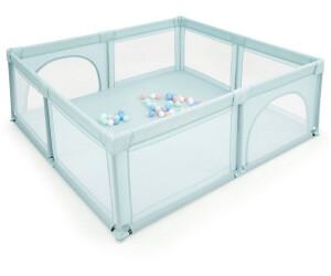 Krabbelgitter Blau COSTWAY Baby Laufstall mit 50 Bällen & 2 Türen Laufgitterzelt für Säuglinge und Kleinkinder Laufgitter mit atmungsaktivem Netz und Reißverschluss 