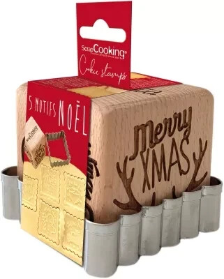 ScrapCooking Tampon en bois pour biscuits Noël avec découpoir