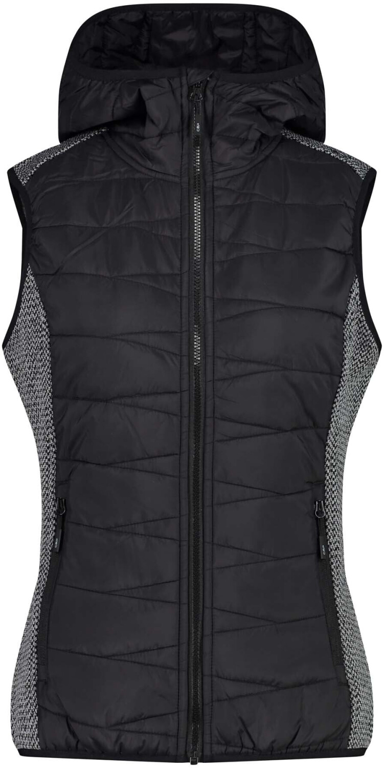 CMP Women's Hooded Hybrid Knitech Vest Jacket with Front Padding black