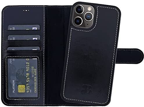 Burkley Handyhülle für iPhone 13 Pro Max Leder-Hülle mit Abnehmbarer Schutz-Hülle  Case Detachable Cover - RFID Schutz (Schwarz) ab 38,61 €