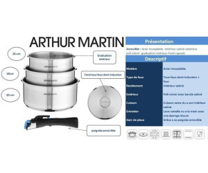 Soldes Arthur Martin Set de 3 casseroles induction 16/18/20 cm inox 2024 au  meilleur prix sur