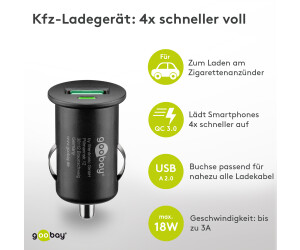 Goobay 45162 Kfz USB Schnellladegerät QC 3.0 Zigarettenanzünder / 18W  Adapter USB-A Auto Mini Ladestecker 12V / Schwarz kaufen