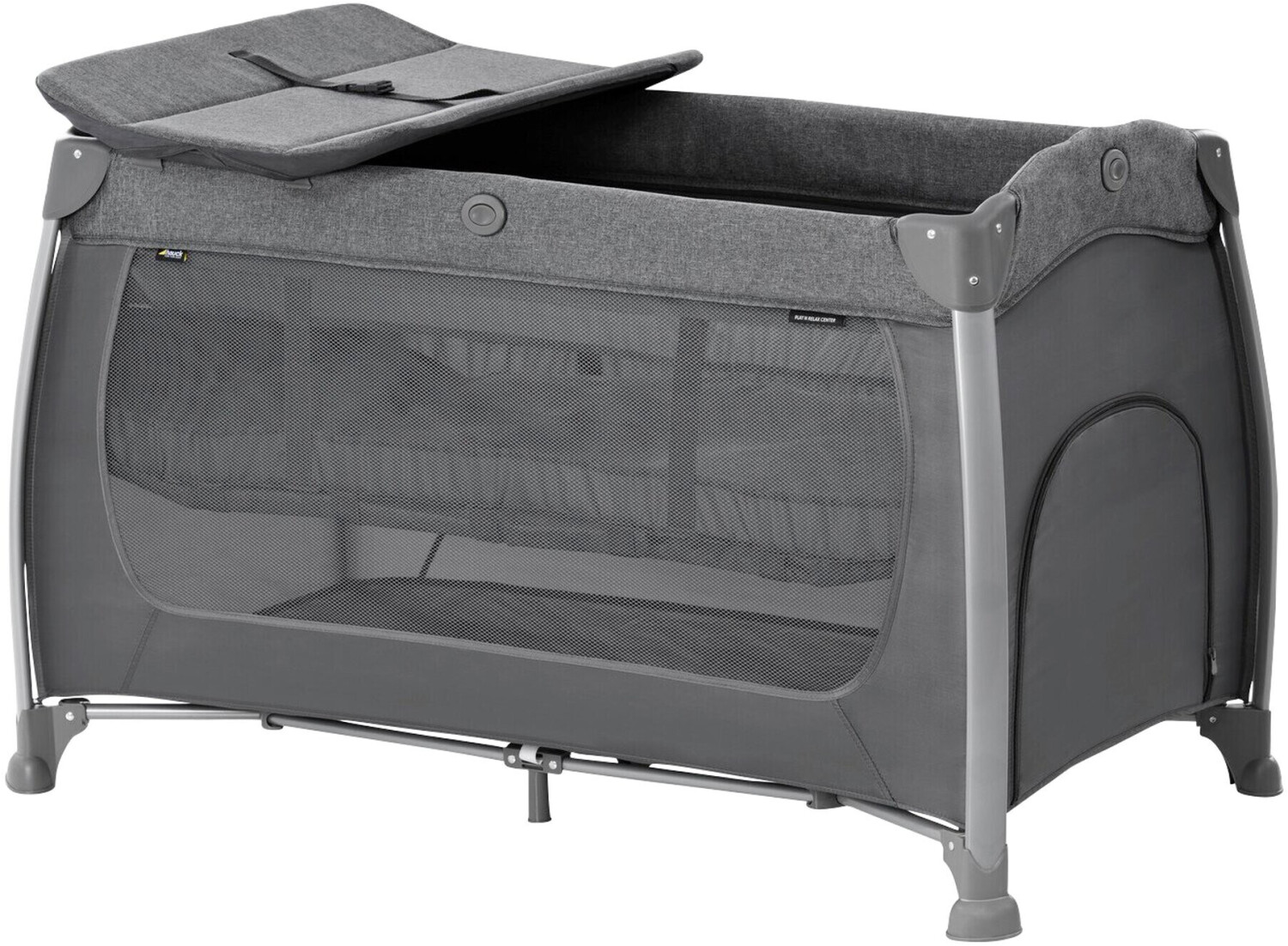 hauck Play N Relax Center, Dark Blue - Kinderreisbed met Verhoger voor Pasgeborenen, Verschoonblad, Transporttas, XL Speelopening, Compact Opvouwbaar - Reisbed vanaf Geboorte tot 15 kg