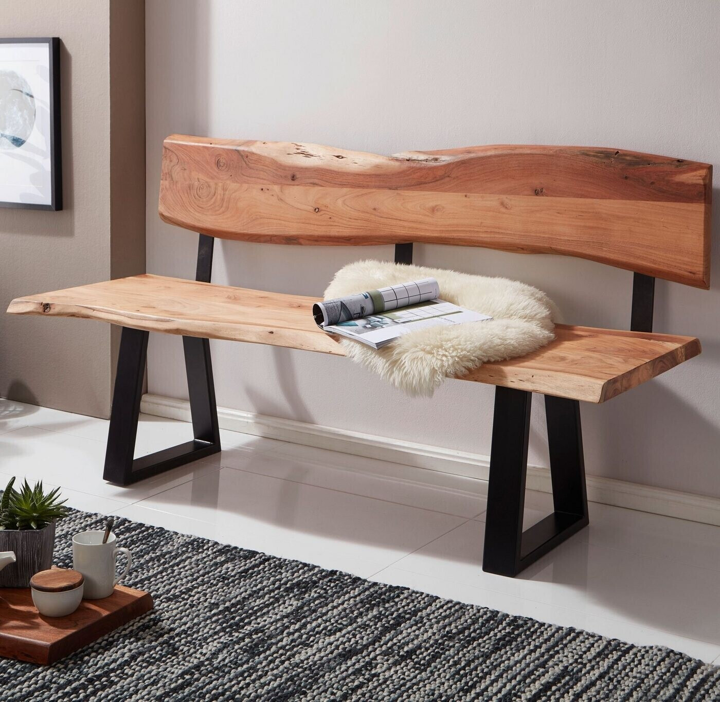 Wohnling | mit Sitzbank Preisvergleich bei 180x60cm braun Lehne Holz ab 499,95 €