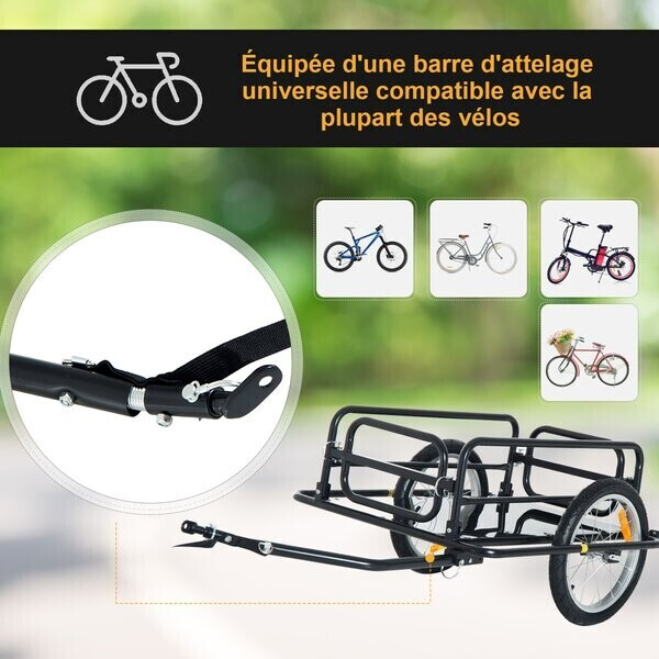HOMCOM Remorque de transport vélo cargo barre d'attelage incluse