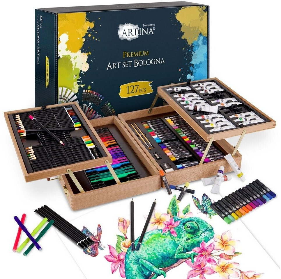 Artina 127 pieces XXL painting set Bologna in wooden painting case